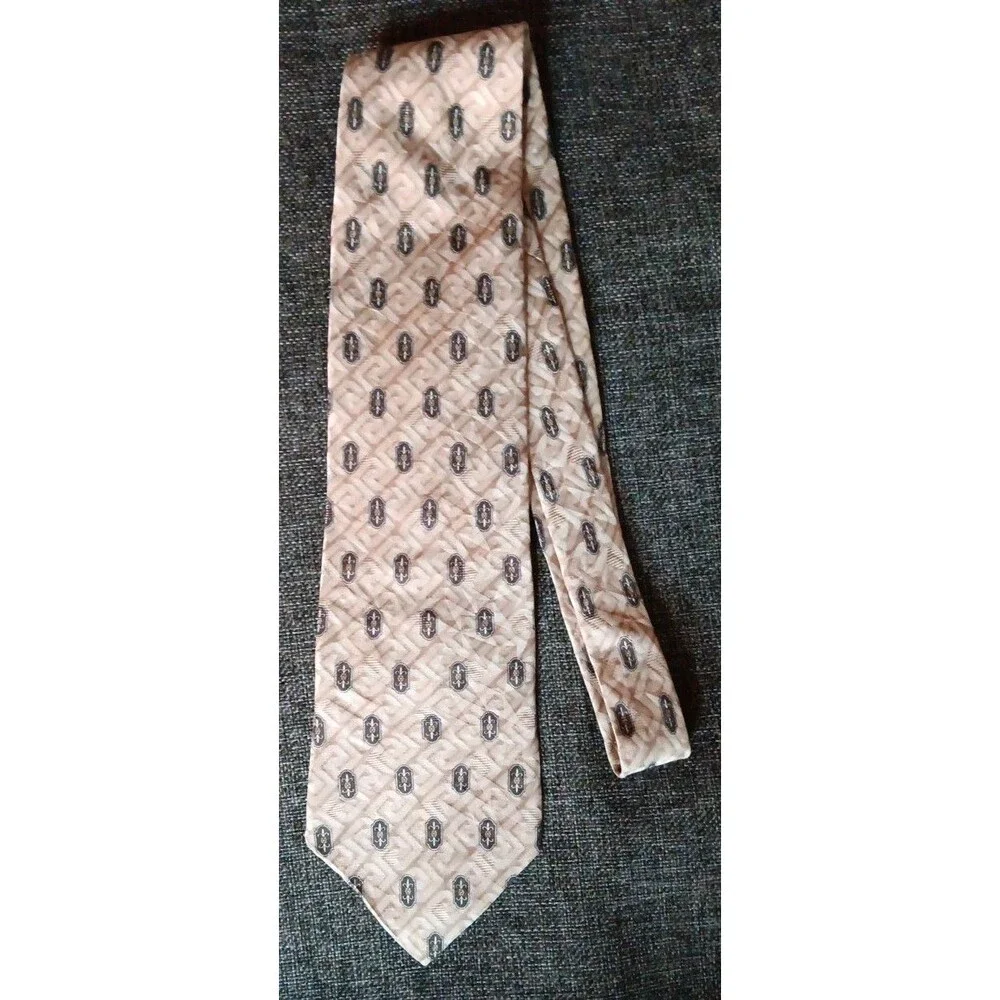 Tie 70s 80s 90s Y2K Mens Villa Bugatti Beige 4 Wide 58 Long